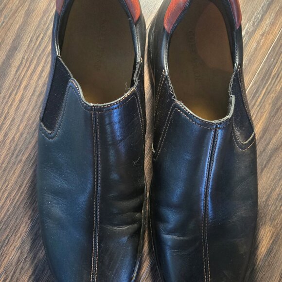 COLE HAAN Men's Black Leather & Tan Heel Slip-On Loafer SIZE 11M - Picture 8 of 9